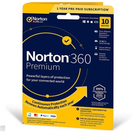 Norton 360 Premium + 75 GB Cloud storage 10-Device 1 year EURO