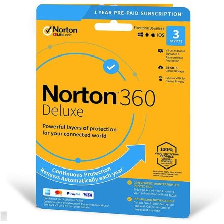 Norton 360 Deluxe + 25 GB Cloud storage  3-Devices 1 year EURO
