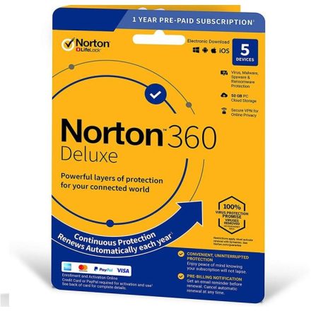 Norton 360 Deluxe + 50 GB Cloud storage 5-Devices 1 year EURO